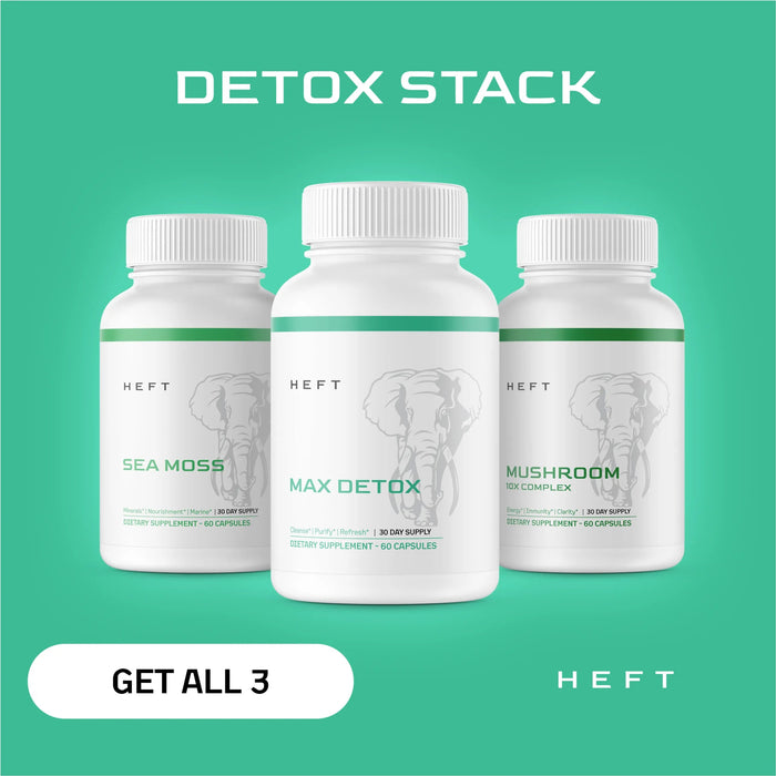 Detox Stack | Max Detox, Sea Moss, and Mushroom 10X bottle or product image