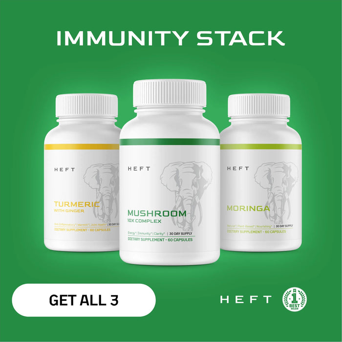 Immunity Stack | Mushroom 10X, Moringa, and Turmeric bottle or product image