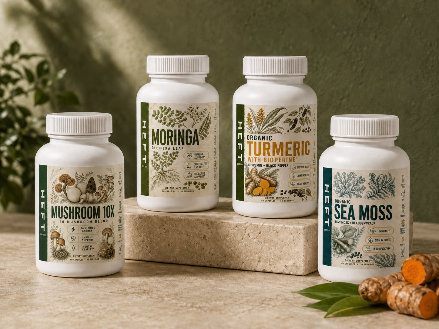 Apothecary Four with Mushroom 10X, Moringa, Sea Moss, and Turmeric with BioPerine